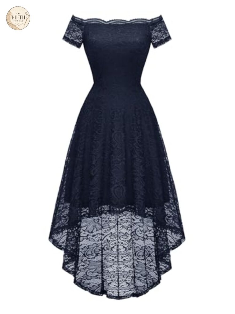 Lace Off Shoulder High Low Cocktail Wedding Guest Dress